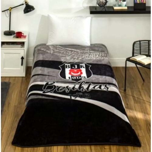 Taç Taraftar Lisanslı Tek Kişilik Battaniye (160x220)-BEŞİKTAŞ KARTAL