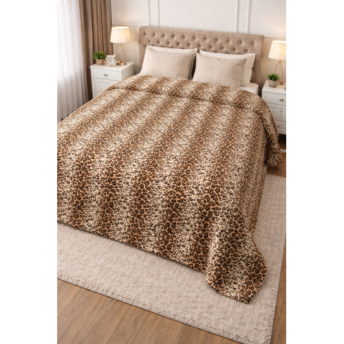 Aksu Safari Çift Kişilik Ultra Yumuşak Embos Vizon Battaniye (200x240)-Leopar Bej
