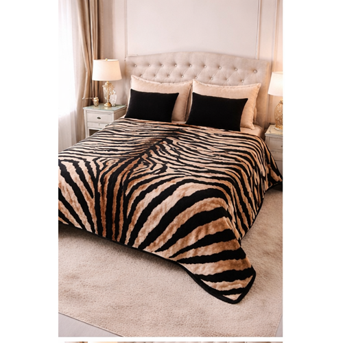 Aksu Safari Çift Kişilik Ultra Yumuşak Embos Vizon Battaniye (200x240)-Leopar Kahve Siyah
