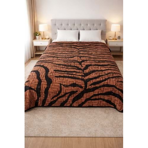 Aksu Safari Çift Kişilik Ultra Yumuşak Embos Vizon Battaniye (200x240)-Leopar Koyu Kahve Siyah