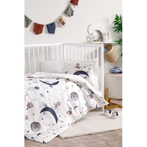 Özdilek Ranforce Bebek Beşik Nevresim Takımı-Cute Space Krem