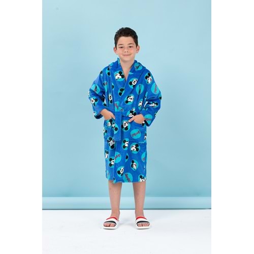Özdilek Lisanslı Kapüşonlu Çocuk Bornozu 9/10 Yaş-Mickey Mouse Smile Mavi