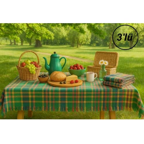 3 Adet Pöti Kare Sofra Örtüsü, Masa Örtüsü Saçaklı (140x140)-Renkli