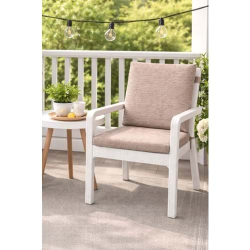 1 Adet Premium Şönil Arkalıklı Sandalye Minderi, Extra Kalın (Kalınlık 4,5cm)-Bej Düz