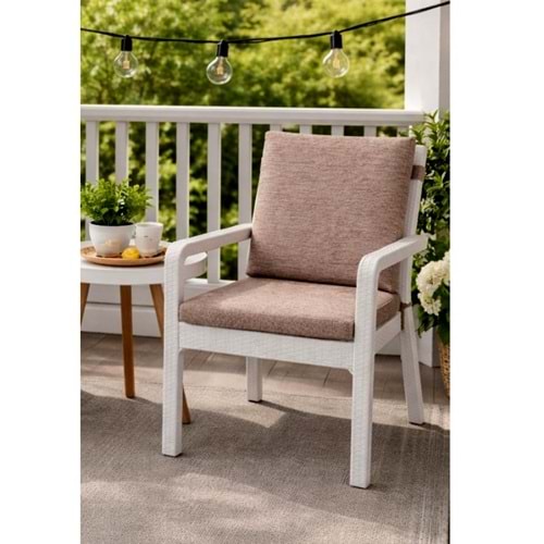 1 Adet Premium Şönil Arkalıklı Sandalye Minderi, Extra Kalın (Kalınlık 4,5cm)-K.Bej Düz