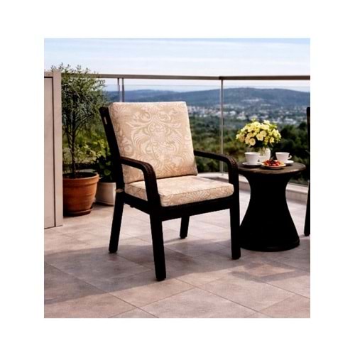 1 Adet Premium Şönil Arkalıklı Sandalye Minderi, Extra Kalın (Kalınlık 4,5cm)-K.Bej Desenli