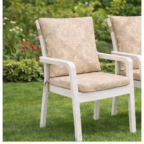 1 Adet Premium Şönil Arkalıklı Sandalye Minderi, Extra Kalın (Kalınlık 4,5cm)-K.bej Desenli