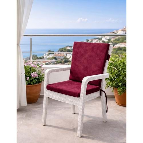 1 Adet Premium Şönil Arkalıklı Sandalye Minderi, Extra Kalın (Kalınlık 4,5cm)-Bordo Düz
