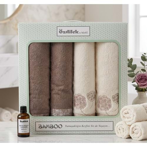 Özdilek Bamboo Hamam Seti, Banyo Havlu Takımı-Phlox Krem Bej