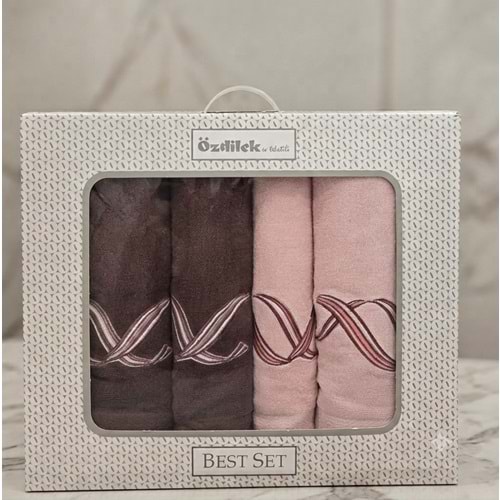 Özdilek Best Hamam Seti, Banyo Havlu Takımı (Büyük Boy)-Pink Wave Bordo Pembe