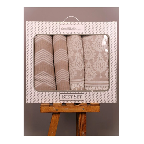 Özdilek 4 Parça Best Hamam Seti, Banyo Havlu Takımı Tappedo krem-krem