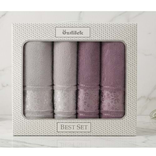Özdilek Best Hamam Seti, Banyo Havlu Takımı-Camellia Gri Mürdüm