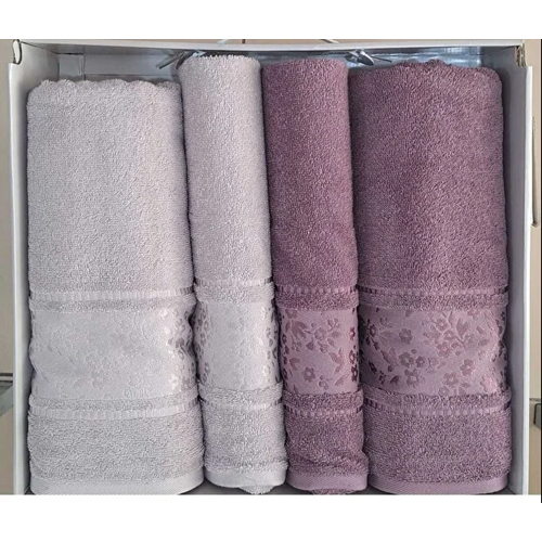 Özdilek 4 Parça Best Hamam Seti, Banyo Havlu Takımı Camellıa Gri- Mürdüm