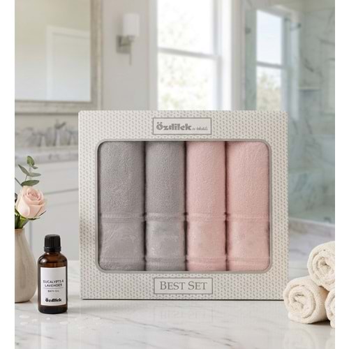 Özdilek Best Hamam Seti, Banyo Havlu Takımı-Camellia Gri Pudra