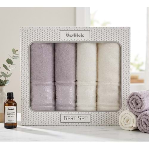 Özdilek Best Hamam Seti, Banyo Havlu Takımı-Camellia Gri Krem