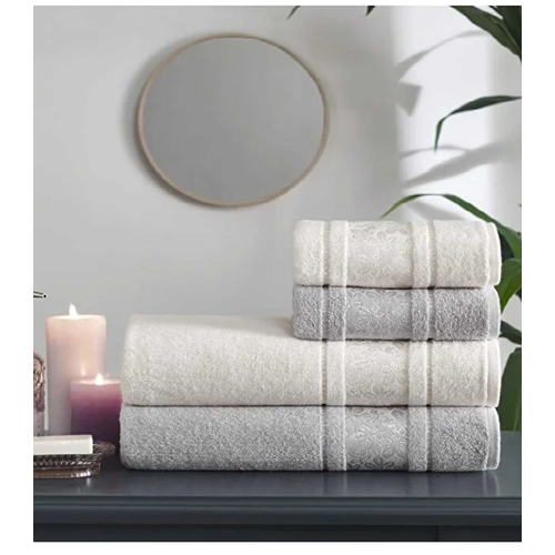 Özdilek 4 Parça Best Hamam Seti, Banyo Havlu Takımı Camellıa Gri -krem