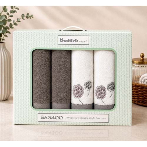 Özdilek Bamboo Hamam Seti, Banyo Havlu Takımı-Phlox Antrasit Beyaz