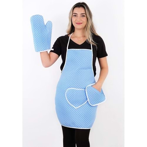 polo life 3 Parça Sıvı Geçirmez Mutfak Önlüğü mavi