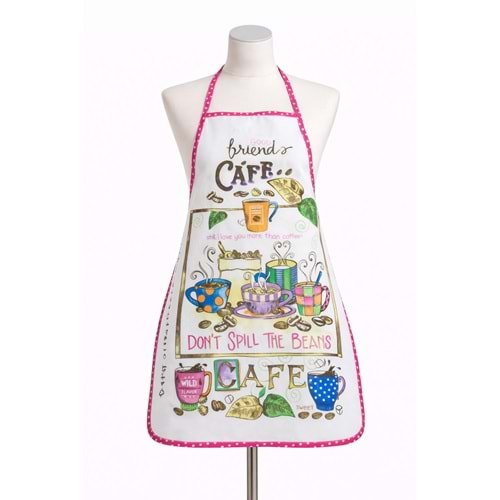 Dijital Baskılı Sıvı Geçirmez Desenli Mutfak Önlüğü - Cafe (Fuşya Biyeli)