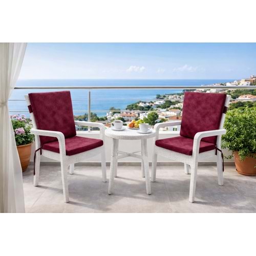 2 Adet Premium Şönil Arkalıklı Sandalye Minderi, Extra Kalın (Kalınlık 4,5cm)-Bordo Düz