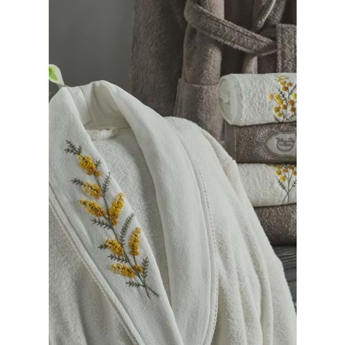 Dantela Premium Daisy 6 Parça Pamuk Aile Bornoz Seti-Krem Bej