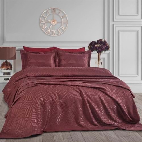 Dantela Justo Jakarlı Çift Kişilik Yatak Örtüsü Seti (250x260)-Bordo
