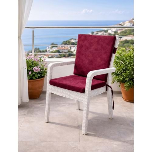 2 Adet Premium Şönil Arkalıklı Sandalye Minderi, Extra Kalın (Kalınlık 4,5cm)-Bordo Düz