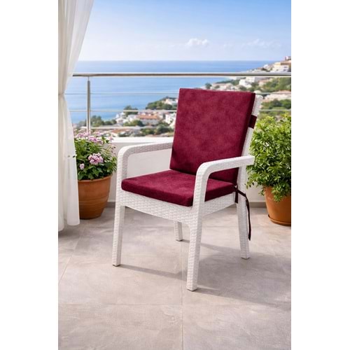 4 Adet Premium Şönil Arkalıklı Sandalye Minderi, Extra Kalın (Kalınlık 4,5cm)-Bordo Düz