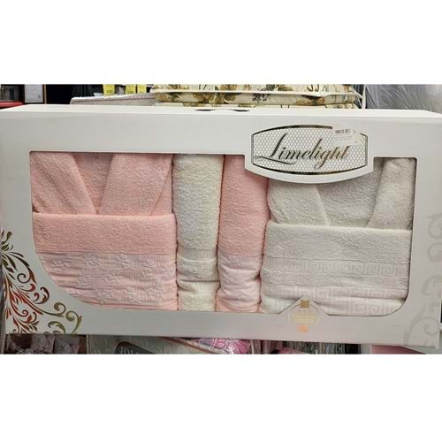 Limelight Select Ekonomik Aile Bornoz Seti (6 Parça)-Krem A.Pembe