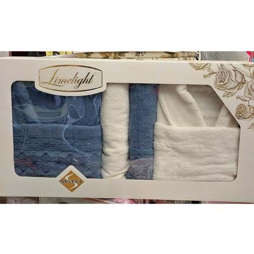 Limelight Select Ekonomik Aile Bornoz Seti (6 Parça)-Krem İndigo
