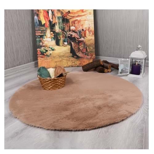 Evru Tavşan Tüyü Yumoş Post Halı (100 yuvarlak ) kayu camel