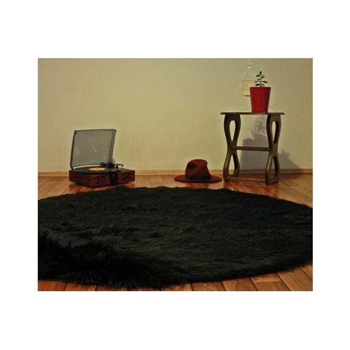 Evru Tavşan Tüyü Yumoş Post Halı (120x120) Siyah