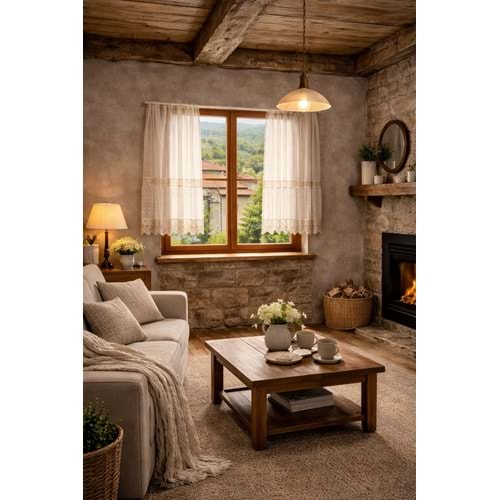 Buldan Monika 2 dantelli naturel otontik perde 125*140 2 prç