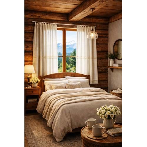 Buldan Monika 2 dantelli naturel otontik perde 125*160 2 prç