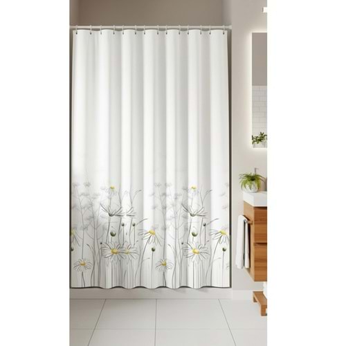 Tropik Home -Daisy Papatya- Çift Kanatlı Banyo Duş Perdesi (2x110x200)