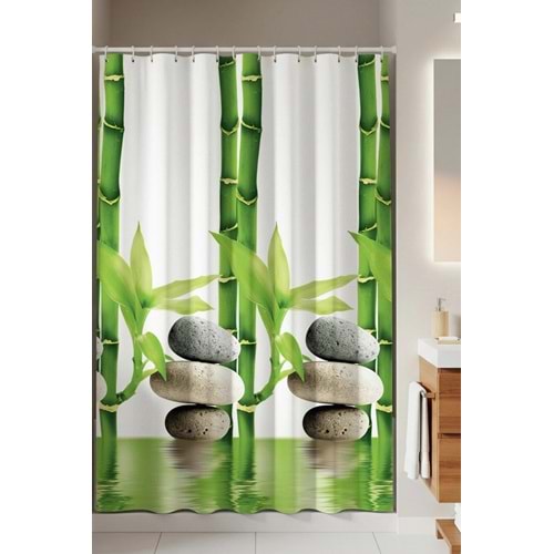 Tropik Home -Bamboo- Çift Kanatlı Banyo Duş Perdesi (2x110x200)