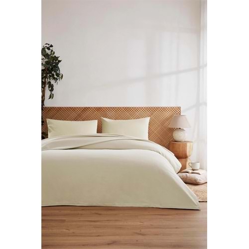 Özdilek -Colourist Krem- Bamboo Lastikli Çarşaflı Çift Kişilik Pike Takımı