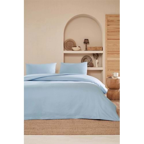 Özdilek -Colourist Mavi- Bamboo Lastikli Çarşaflı Çift Kişilik Pike Takımı