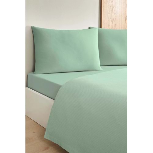 Özdilek -Colourist Çağla- Bamboo Lastikli Çarşaflı Tek Kişilik Pike Takımı