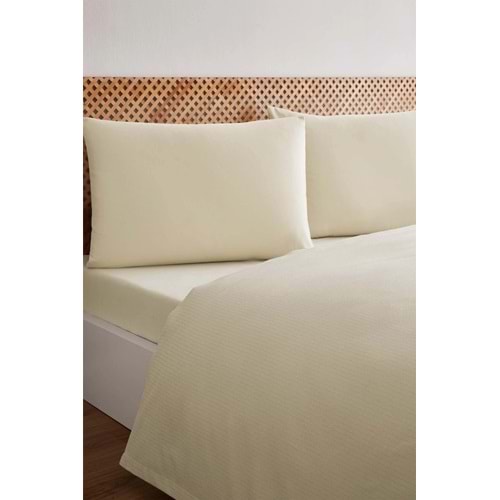 Özdilek -Colourist Krem- Bamboo Lastikli Çarşaflı Tek Kişilik Pike Takımı