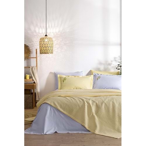 Özdilek Rf Waffle -Gold Gri- Tek Kişilik Nakışlı Pike Takımı (2 Yastık Kılıflı)