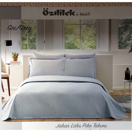 Özdilek Rf -Gri- Jakar Lux KM (Z) Çift Kişilik Pike Takımı (4 Yastık Kılıflı)