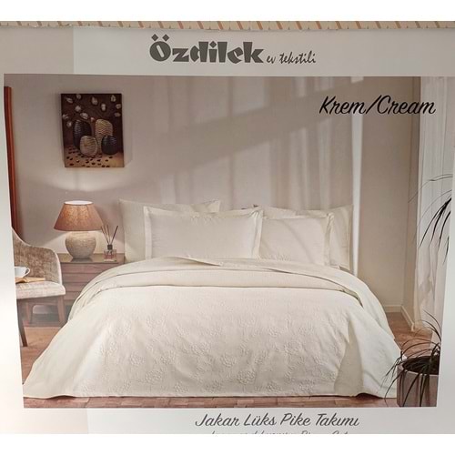 Özdilek Rf -Krem- Jakar Lux KM (Z) Çift Kişilik Pike Takımı (4 Yastık Kılıflı)