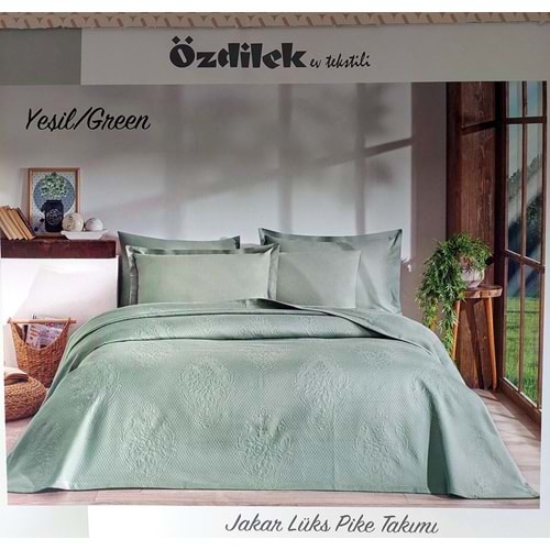 Özdilek Rf -Yeşil- Jakar Lux KP (Z) Çift Kişilik Pike Takımı (4 Yastık Kılıflı)