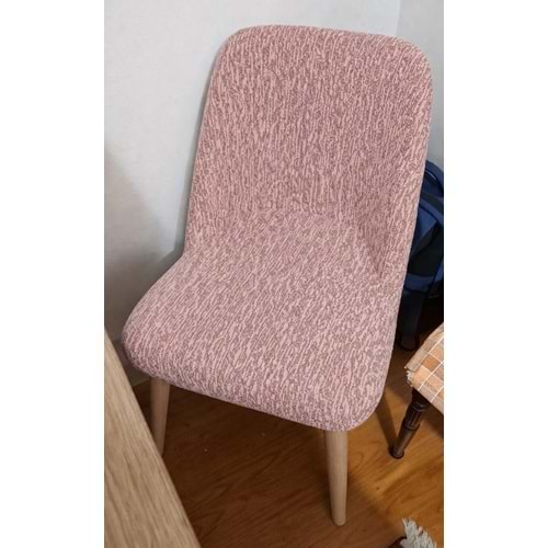 6LI SET Jakarlı Sandalye Kılıfı (Yaslanma Yeri Oval)-Özel Kesim-Pudra