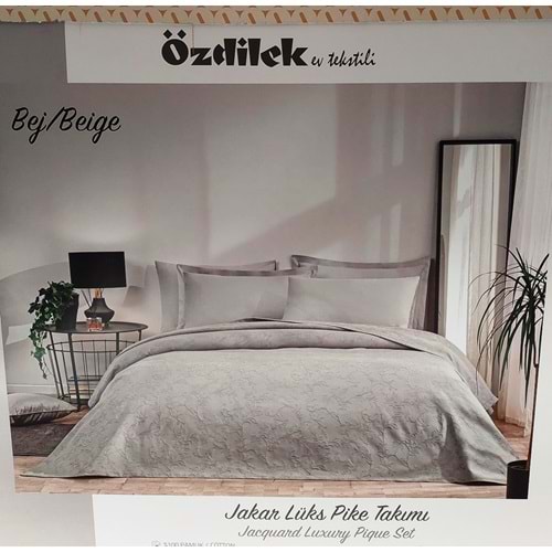 Özdilek Rf -Bej- Jakar Lux (Z) Tek Kişilik Pike Takımı (2 Yastık Kılıflı)