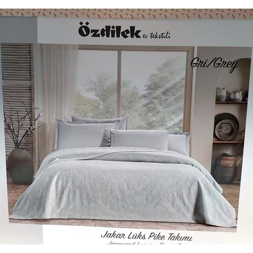 Özdilek Rf -Gri- Jakar Lux (Z) Tek Kişilik Pike Takımı (2 Yastık Kılıflı)