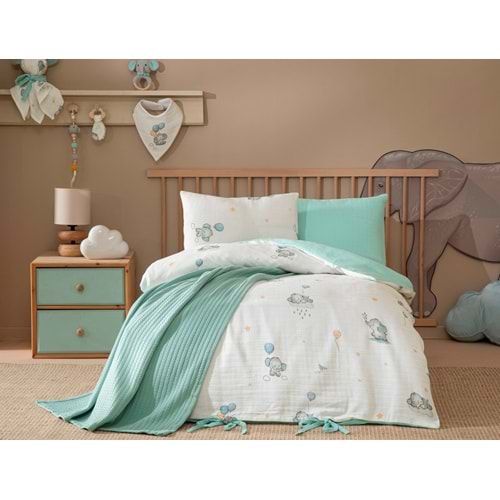 Özdilek 10 Parça Müslin Bebek Seti (Önlüklü)-Elephant Mint