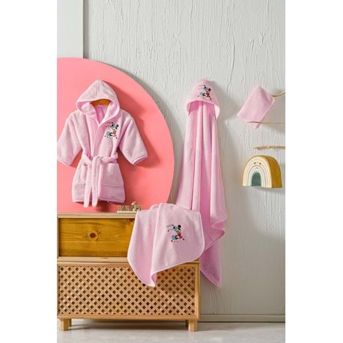 Özdilek Bambu Yenidoğan Bebek Bornoz Seti-Minnie Mouse Pembe