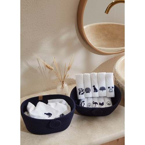 Özdilek Sepetli Wipure 12li Nakışlı Havlu Peçete 20x20cm-Lacivert Nakışlı